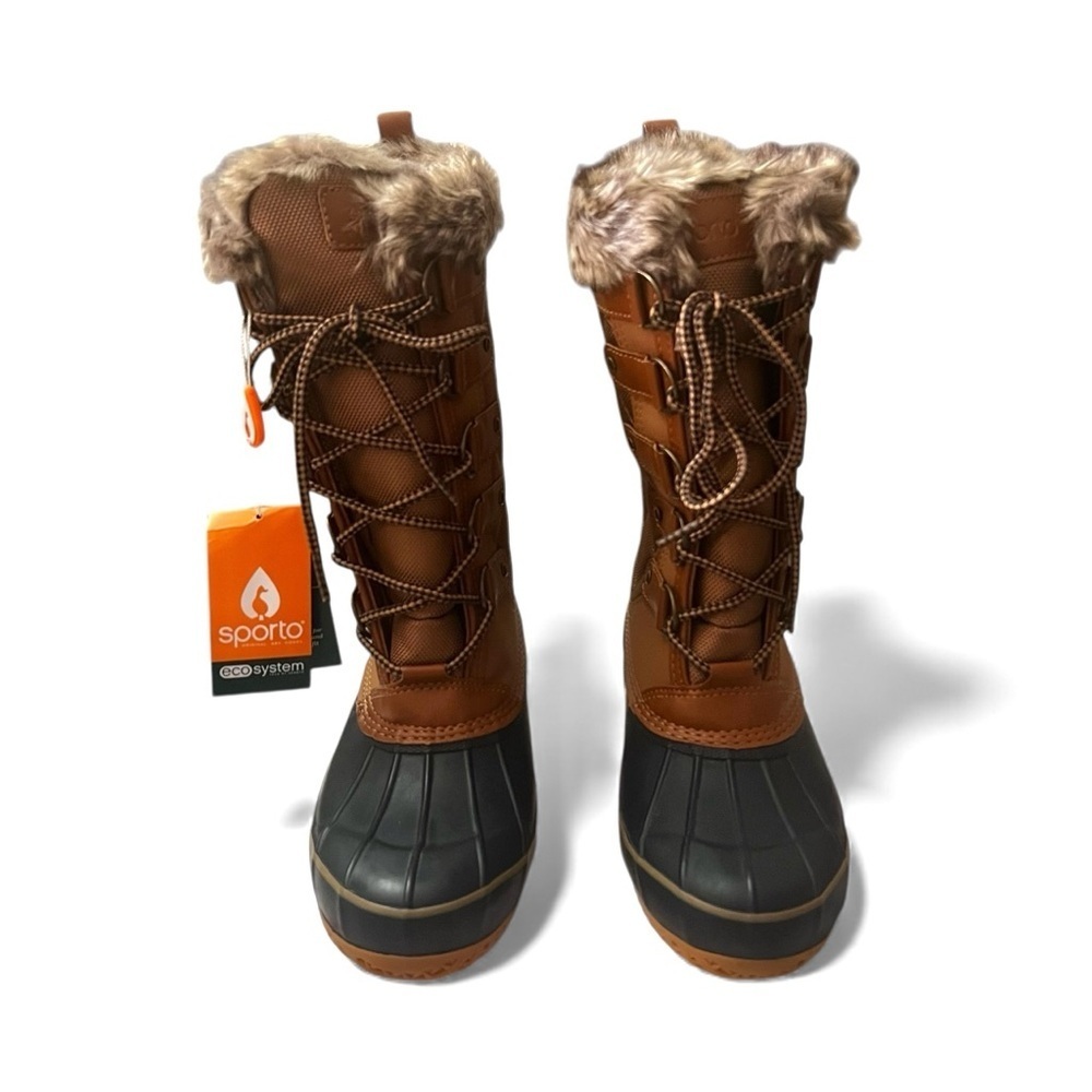 Sporto Deal Tan Navy Waterproof Lace-up Tall Duck Boots Women Size US 6 Gorpcore - Picture 5 of 9